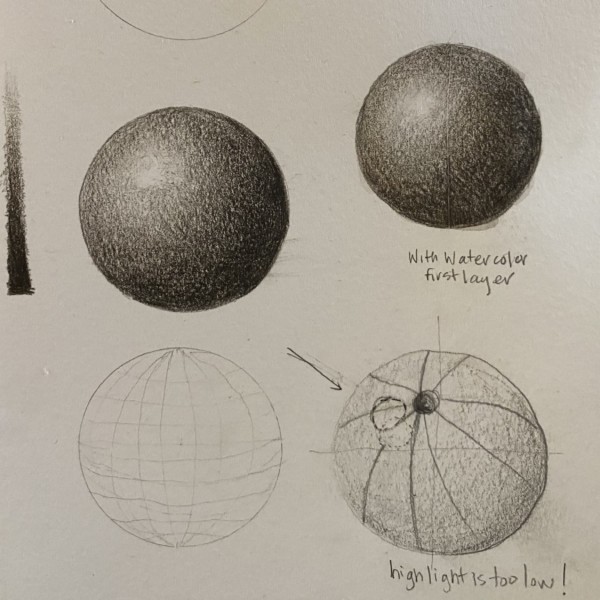 Spheres on  Fabriano mixed media paper (not hot press).